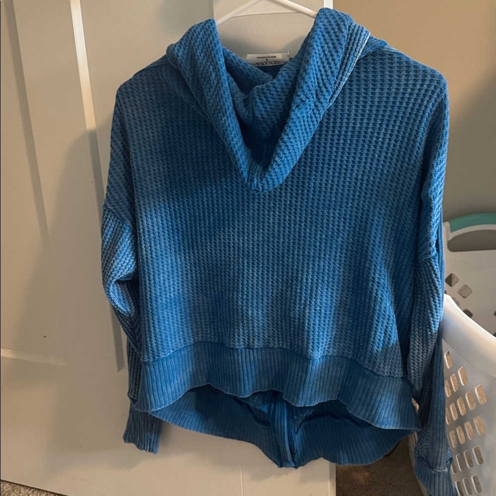 Zenana Outfitters Blue Hooded Cardigan - Picture 2 of 2
